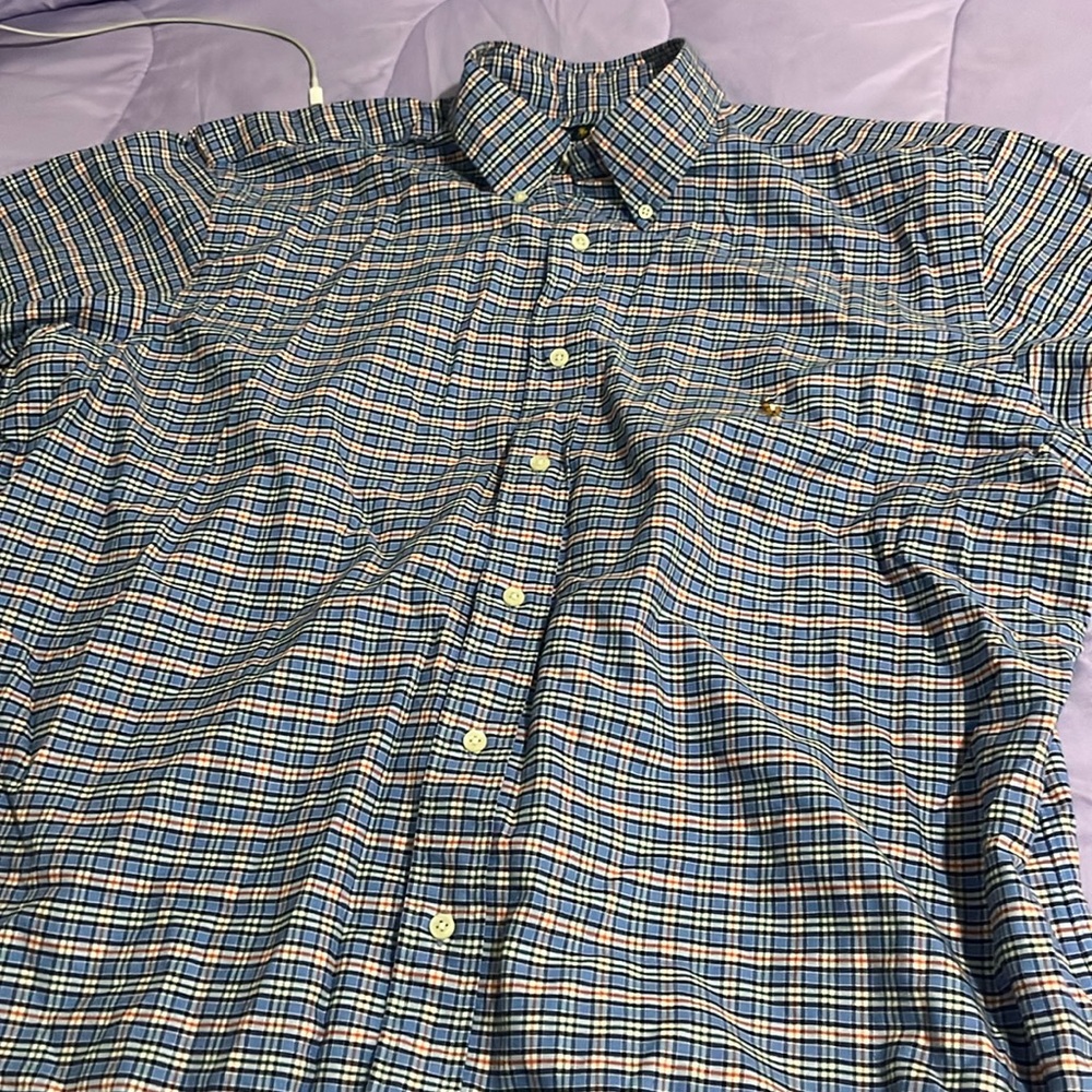 used Blue red and black striped long sleeve Ralph Lauren button down shirt